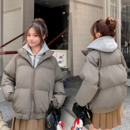 Retro Fake Two-Piece Hooded Puffer Jackets for Women Solid Color Casual Zip Up Padded Parkas Female Winter Warm Thick Outerwear