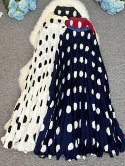 Polka Dot Print High Elegant A-line Pleated Long Skirt For Women 2025 Spring autumn Office Lady Casual Leopard Skirts