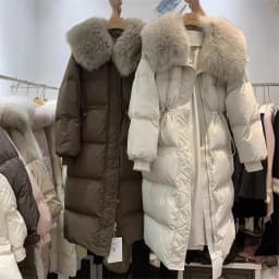 Down Cotton Padded Coach Winter 2025 New Long Over Knee Large Fur Thicken Puffer Jacket Oversize Cotton Coat Outwear