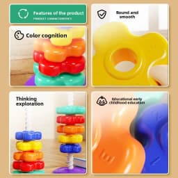 Montessori Rotating Rainbow Tower Baby Stacking Puzzle Toys Children Develop Motor Skills Game Spinning Stacking Toys Kids Gift