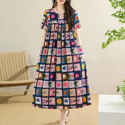 New 2025 Summer Dress For Women Plus Size Dress Casual Short Sleeve Boho Vintage Print Long Maxi Dress Beach Women Clothing