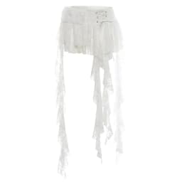 SylCue Fluffy Patchwork Skirts Women 2026 Spring New Style Lace Drawstring Tassel Decoration High Waist Elegant Mini Bottoms