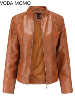 Women's Elegant Stand-up Collar Solid Jacket 2022 Female Three-dimensional Pattern Coat S-4XL New Pu Faux Leather Jacket Women