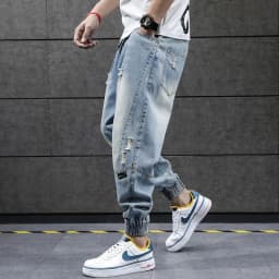 2024 New Hip Hop Harem Jeans Pants Men Loose Joggers Denim Casual Sweatpants Korea Ankle Length Trousers Streetwear Male Clothes