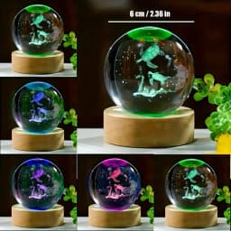 3D Sea Turtle Crystal Ball Night Light 6cm Crystal Glass Sphere with LED Wooden Base Home Decor Gift for Women Friends Girls