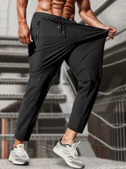 Men's Ice Silk High Elastic Breathable Trousers With Drawstring Zipper Pockets Casual Sports Trousers Gym Sportswear Gift Man