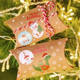 24Sets Pillow Shape Christmas Gift Boxes Vintage Kraft Paper Box with Number Stickers& Rope DIY Xmas Advent Calendar Treat Boxes