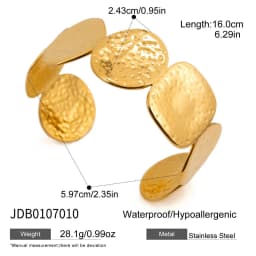 Uworld Unique Stainless Steel Metal Wide Cuff Open Bracelet Bangle 18K Gold PVD Plated Waterproof Fashion Essential Jewelr