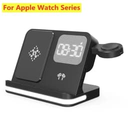 6 in 1 LED Fast Wireless Charger Stand Charging Station Clock Alarm For iPhone 15 14 13 12 11 Apple Watch 2-9 Series Airpods Pro