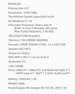 SZBOX JX5 Pocket Mini PC Intel Alder Lake N100 LPDDR5 12GB Windows 11 WIFI6 BT5.2 Dual Screen Type-C Portable Mini Computer Meta