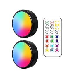 RGBW LED Puck Night Lights Remote Control Dimmable Under Cabinet Light Battery Operated Wireless Push Lamp Kitchen Closet