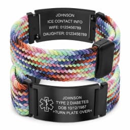 Personalized Medical Alert Bracelet Elastic Nylon Custom Engraved Tag Medical ID Bracelet Adjustable Keepsake Gift for Health
