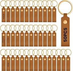 50pcs 100pcs PU Leather Keychain Blanks Bulk Laser Engraving Blanks Keychain Kit with Rings for DIY Key Chains Craft Customized
