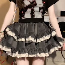 Ballet Style Lace Cake Puffy Black Skirt for Women 2025 New High Waist Loose Casual Lolita Sweet Girl A-line Mini Skirt Chic