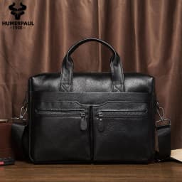 HUMERPAUL Men's Genuine Leather Briefcase Business Laptop Bag with Multiple Pockets Durable Handbag Shoulder Bags for Travel 