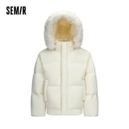Semir Men Down Jacket Detachable Fur Collar Hooded Windproof Water Repellent Winter Casual Couple Outerwear New 2026
