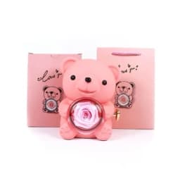Rose Hugging Bear Gift Boxes Free Engraving Necklace Rose Rotating Flower Birthday Gift for Women