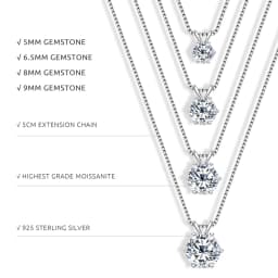 Classic 0.5CT-5CT D Moissanite Pendant Necklace Adjustable Chain 925 Silver for Women with Certificate 2CT 3CT 4CT Lab Diamond