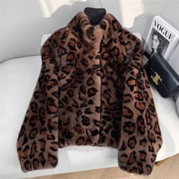 Leopard-print Fur Coat Women's Short Mink Fur Jacket Autumn Winter Stand-up Collar Thicken Casual Outerwear Faux Fur Overcoat