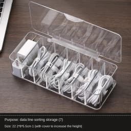 The Transparent Plastic Data Cable Storage Box Household Cable MobilePhone Charger Charging Cable Finishing Box Divided Grid Box