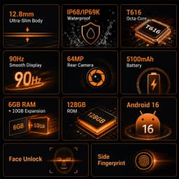 Rugged Smartphone Android 16 Cubot KingKong ES PRO, 6.56" 90Hz Screen, 16GB RAM(6+10), 128GB ROM, IP68&IP69K, 5100mAh, 64MP,GPS