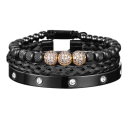 3pcs Luxury Micro Pave CZ Round Beads Royal Charm Men Bracelets Stainless Steel Crystals Bangles Couple Handmade Jewelry Gift