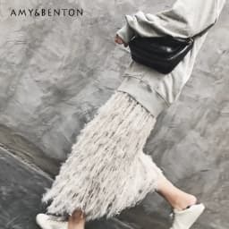 Spring Fashionable Design Handmade Feather Hollow Long Knited Skirt Women's New Fashion Elegant And Calf Skirts For Ladies 2024