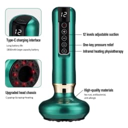 Smart Cupping Massage Machine 9 Levels Vacuum Suction Cup Chinese Meridian Cans Red Light Heating Jars Body Cellulite Scraping
