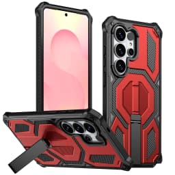 Armor Case For Samsung Galaxy S26 S25 S24 Ultra Plus 25 FE S24FE Coque For Magsafe Wireless Charging Magnetic Metal Stand Cover