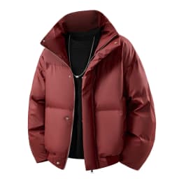 Winter Men Shiny Glossy Stand Collar Thick Padded Leather Cotton Coat Teenagers Warm Cold Proof Casual Street Male Daily Outer