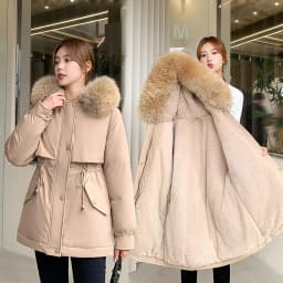 Women's Fleece Lined down Parka Coat Thickened Winter Jacket Korean Style Long Sleeve Zipper Closure Cotton Blend Duck Feather