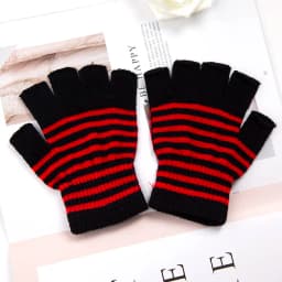 1Pair Unisex Black Stripes Half Finger Fingerless Gloves for Women Wool Knit Wrist Cotton Gloves Winter Warm Men Workout Gloves