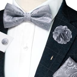 Classic Mens Bow Tie Brown Jacquard Paisley Bowtie Hanky Cufflinks Brooch Set Wedding party Butterfly Knot Gift Man Accessories