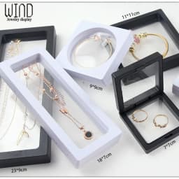 10pcs Set 3D Floating Display Case Stands Transparent Square Holder Pendant Necklace Bracelet Ring Coin Jewelry Pin Storage Box