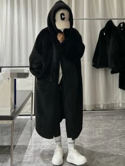 Lautaro Winter Long Oversized Warm Thick Blue White Fluffy Faux Fur Coat Women with Hood 2022 Loose Casual Korean Style Fashion