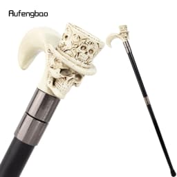 White Hat Skull Head Long Handle Walking Cane Fashion Cane Decorative Cane Halloween for Cosplay Parties Walking Stick 93cm