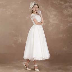Customized Elegant Short Sleeves Midi Wedding Dresses for Women Lace Boat Neck Tea Length A-Line Bride Gowns Vestidos De Novia