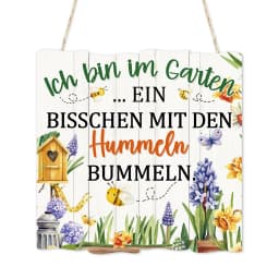 Putuo Decor 1pc German Irregular Square Wooden Hanging Sign, Lch Bin Im Garten, Wall Art Decoration for Home Farmhouse