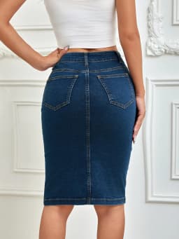 2025 Spring New Women's Summer Front Multi-Button Denim Skirt Fashion Elastic Knee Length Slim Hip-hugging Jeans Pencil Skirt