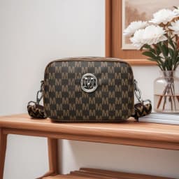 Retro M Pattern Design Female Crossbody Bag, Stylish Ladies Shoulder Bag, Wide Strap Phone Coin Purse for Women Work Party Date
