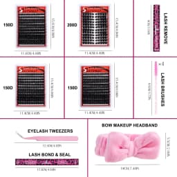 DIY Individual Eyelash Extension Kit Thick Volume Lash Clusters D Curl with Bond and Seal Tweezers Halloween Christmas Gift