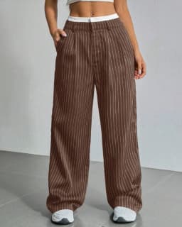Women Stripes Printed Full Length Pants Trousers High Waist Fashion Casual Y2K Pants Loose Wide Leg