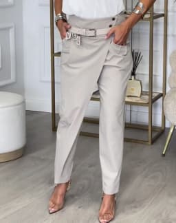 Women Pants Irregular Ankle Length Trousers Sashes High Waist Stretch Button Pockets Slacks Bottoms Autumn Office Lady 2025