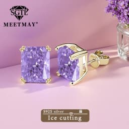 Bocarman Ice Cut Zircon Stud Earrings S925 Silver Paraiba Tanzanite Blue Mint Green Rectangular Multicolor Women Fine Jewelry