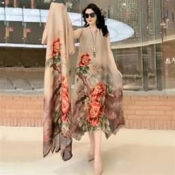 High Atmospheric Elegant Silk Dress Two-piece set 2024 Summer New Westernized Mulberry Silk Large Size Temperament Long Set Skir