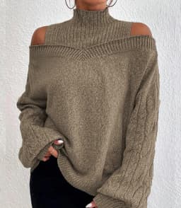 2023 Autumn Winter New Off Shoulder High Neck Long Sleeve European and American Sweater Loose Knit Cardigan