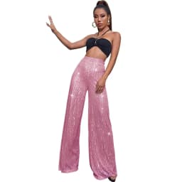 New Women's Solid Color Wide-leg Pants Casual Fashion Elegant Black Sequins Holiday For Women Long Pant Womens Clothing