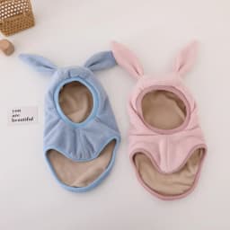 Winter Warm Rabbit Ear Children One-Piece Hat Boys Girls Ear Protection Cap Outdoor Windproof Hood Beanies Plush Balaclava Hat