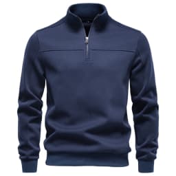 2026 Half Zip Mock Neck Cotton Sweatshirt Solid Color Casual Fall Winter Men Long Sleeve Pullover Warm Cozy Basic Jumper Male