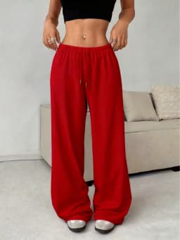 2026 Women's Casual Four Seasons - Comfortable Loose Solid Color Drawstring Elastic Belt Wide Leg Running Pants